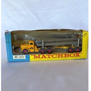 Vintage Matchbox King Size K-10 Pipe Truck Lesney Product Yellow Diecast In Box